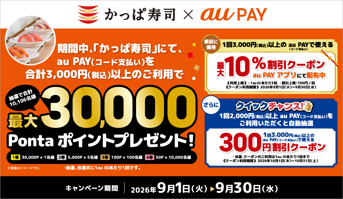 au PAY 期間中のご利用でPontaポイントプレゼント