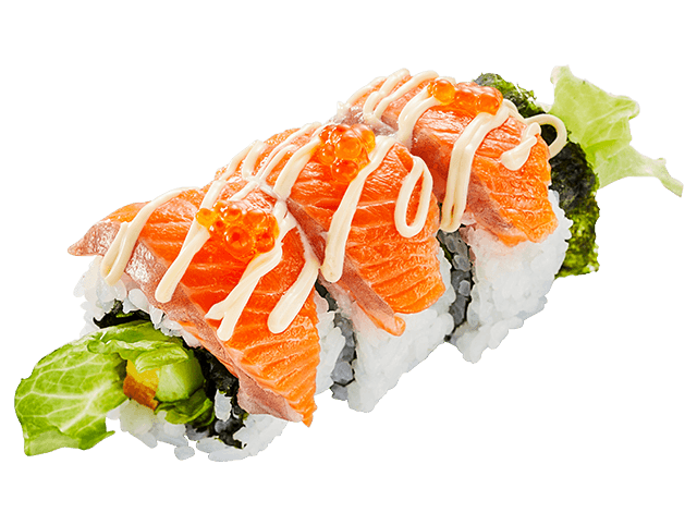 「北欧サーモンいくら」ロール寿司