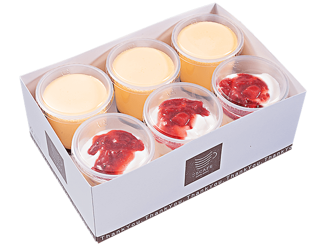 お持ち帰り用プレミアムスイーツBOX プレミアムプリン・いちご練乳の杏仁豆腐各３個